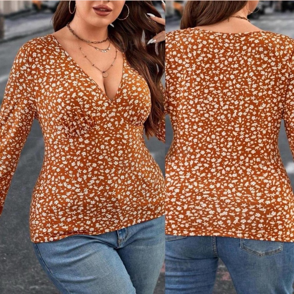 Floral V-Neck Long Sleeve Top